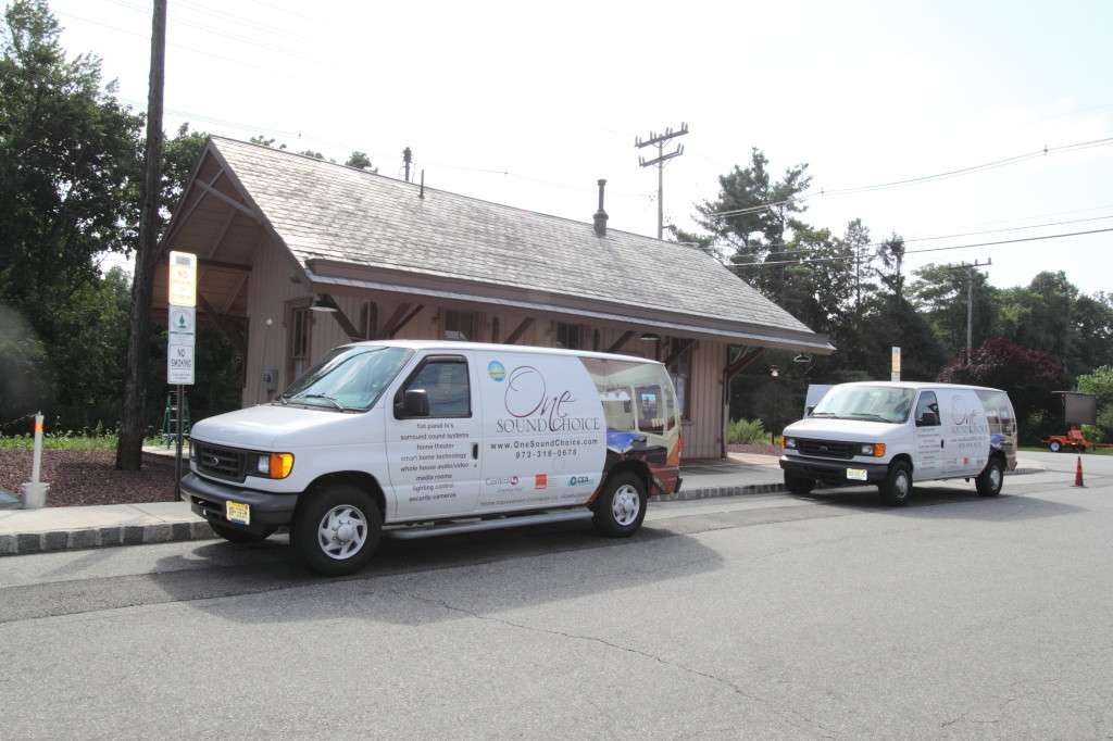 One Sound Choice vans at the historic Pompton Plains train station while installing a security camera system
