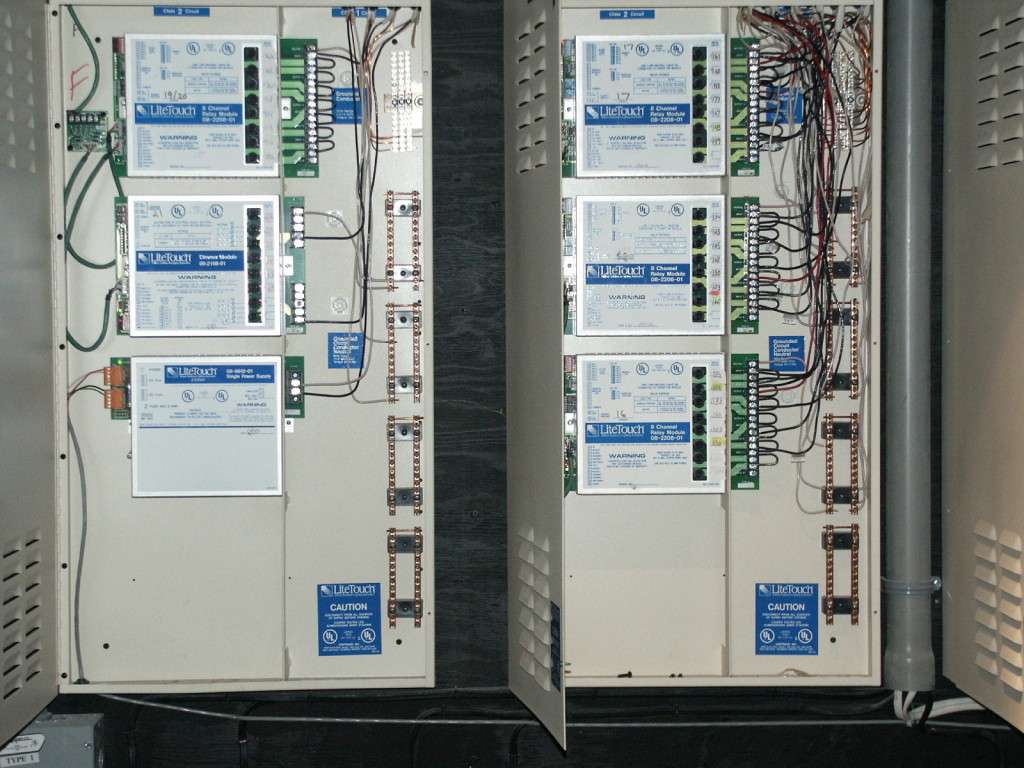 Open lighting control panels with neat wiring