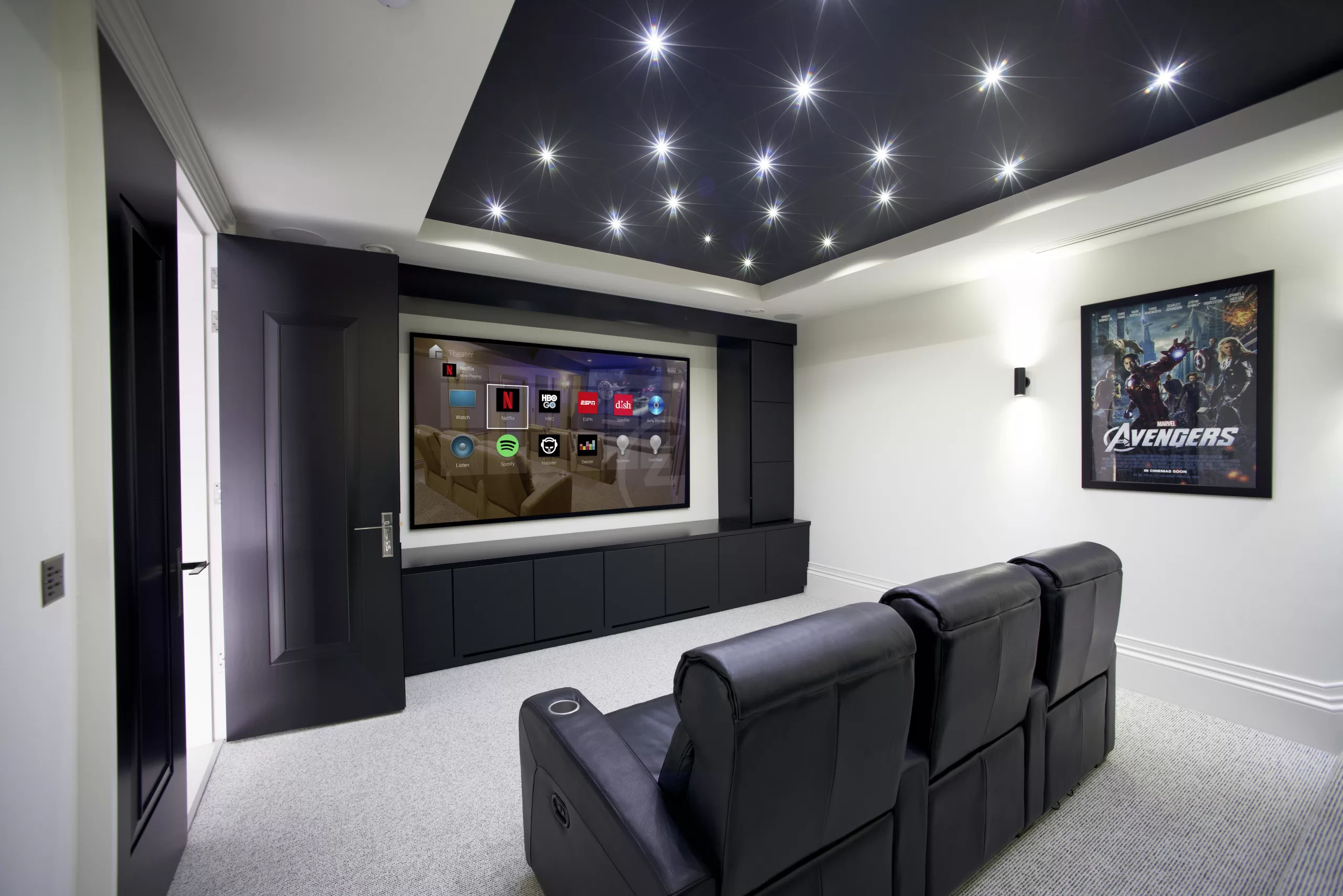 Home theater designed for a Northern New Jersey family