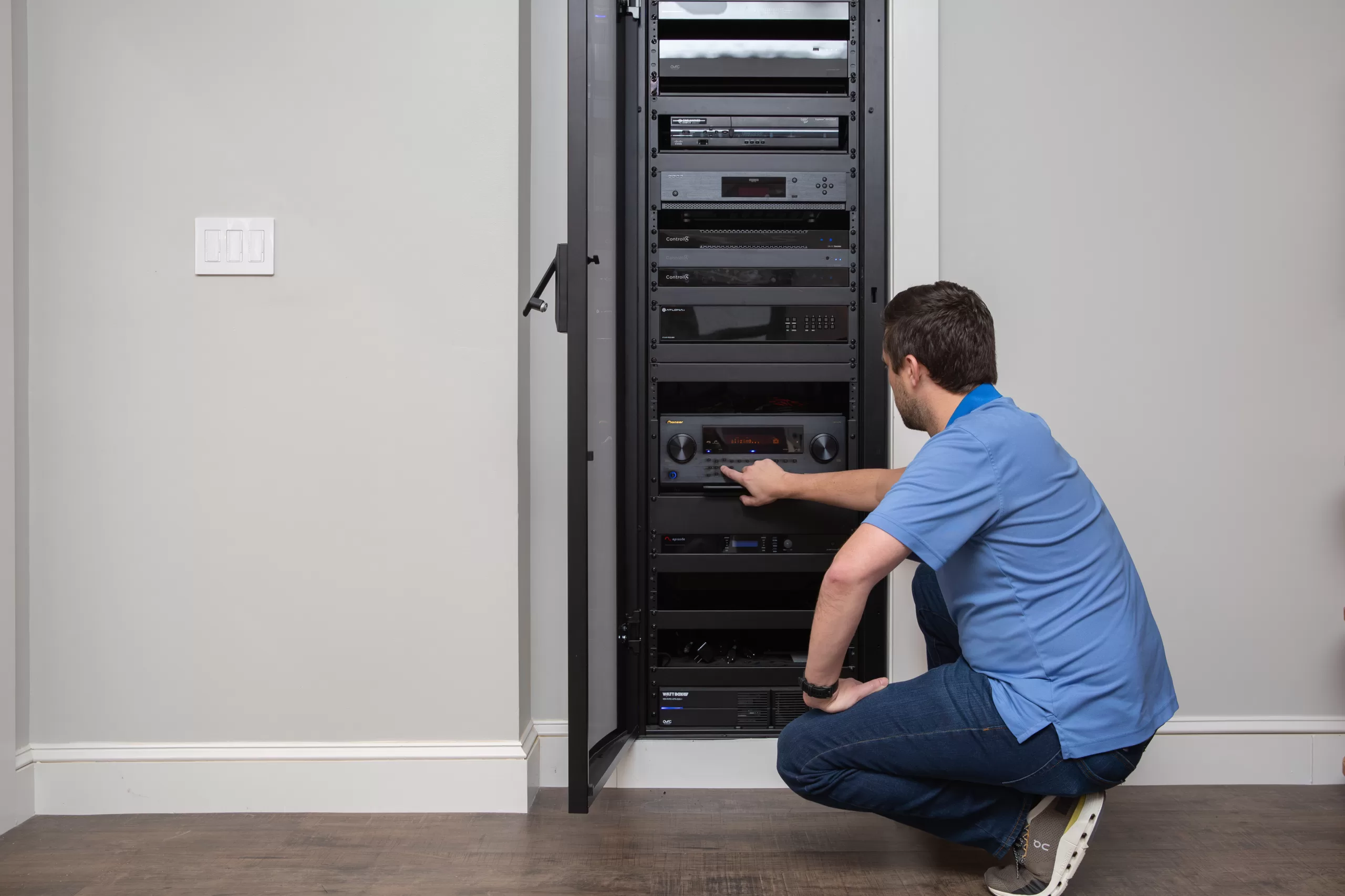 Home networking rack with professional equipment