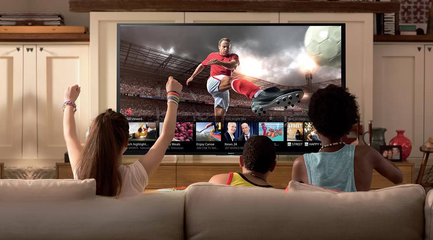 Big beautiful 4K TV for a Northern New Jersey family room game day