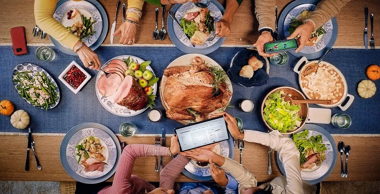 Family using WiFi during Thanksgiving
