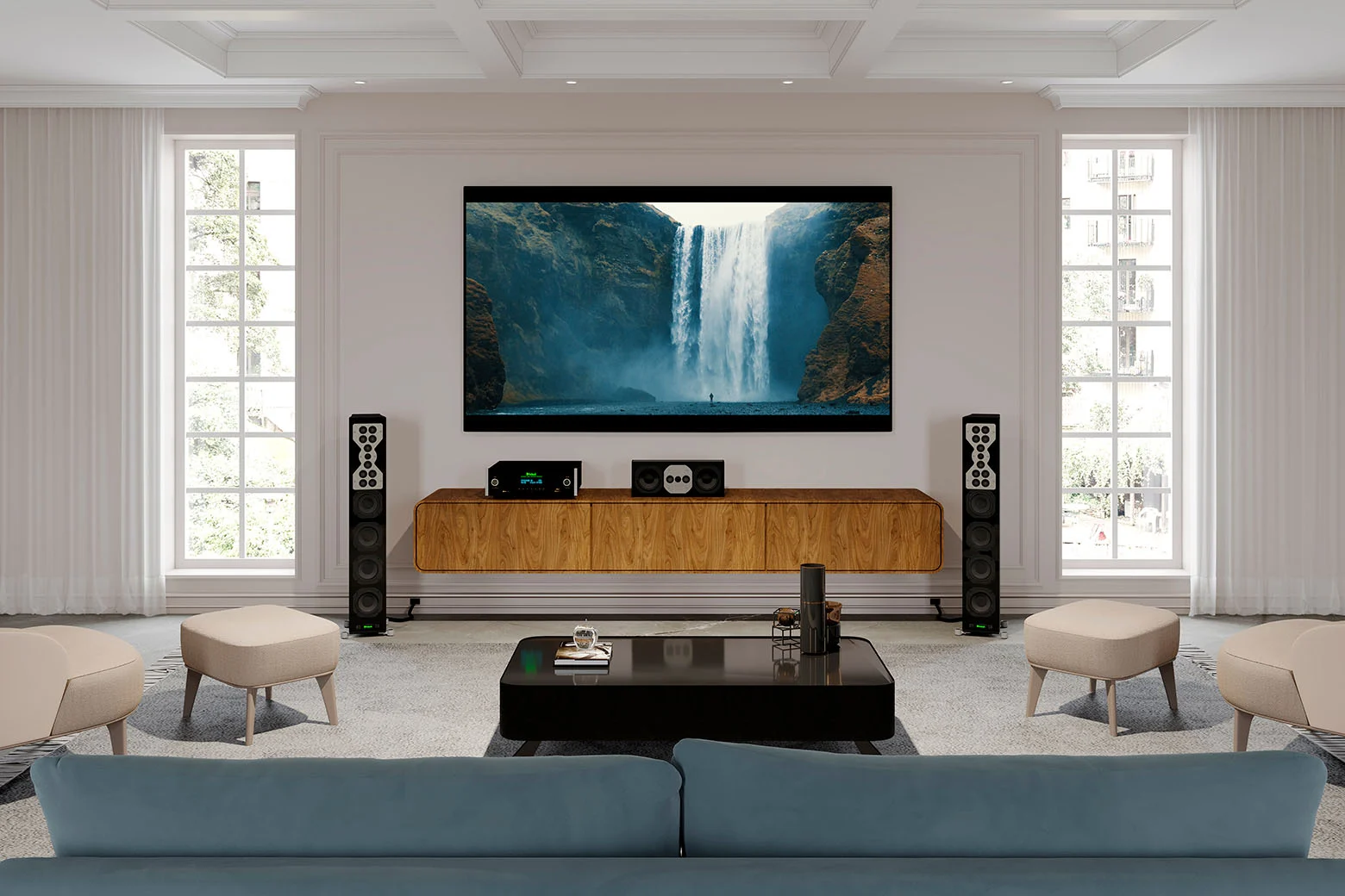 Northern New Jersey living room ready for family movie and game nights